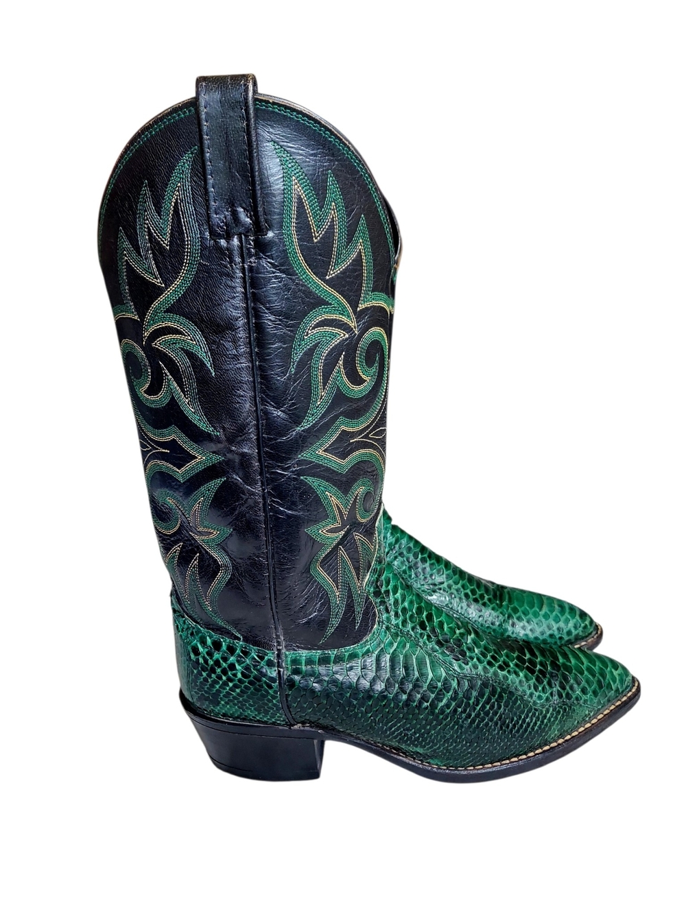 Dan Post Emerald Green Snakeskin Embossed Cowgirl Western Boots 8 Vintage - Picture 5 of 14